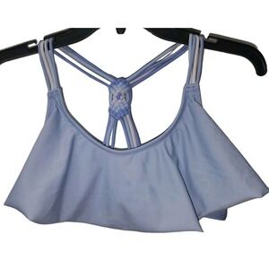 Xhilaration  Swim Top Braided Straps Ruffle Hem Blue Swimwear‎ Top